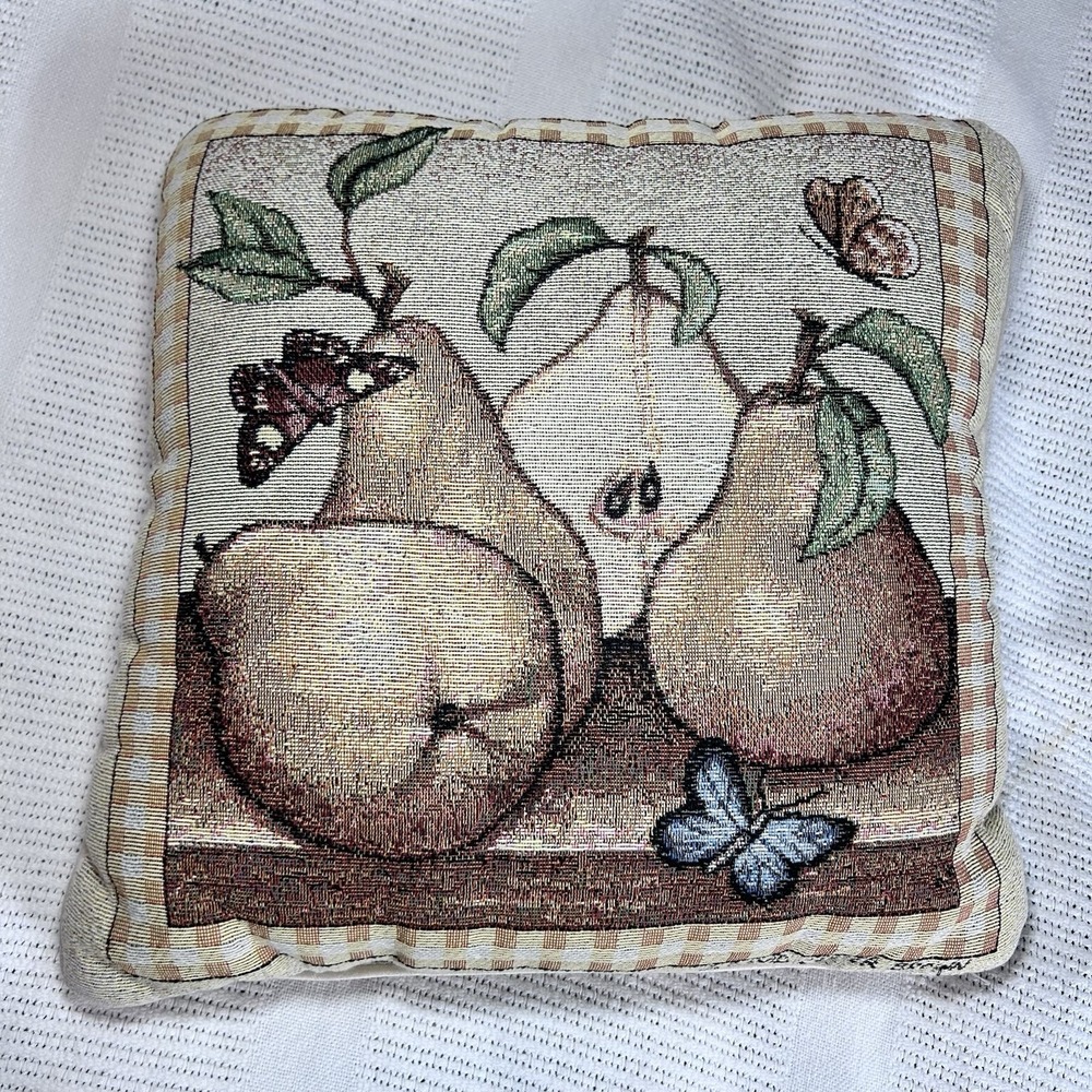 Vintage Pears And Butterflies Tapestry Throw Pillow By David Carter Brown